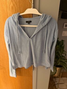 J. Crew Light Blue V-Neck Hooded Pullover